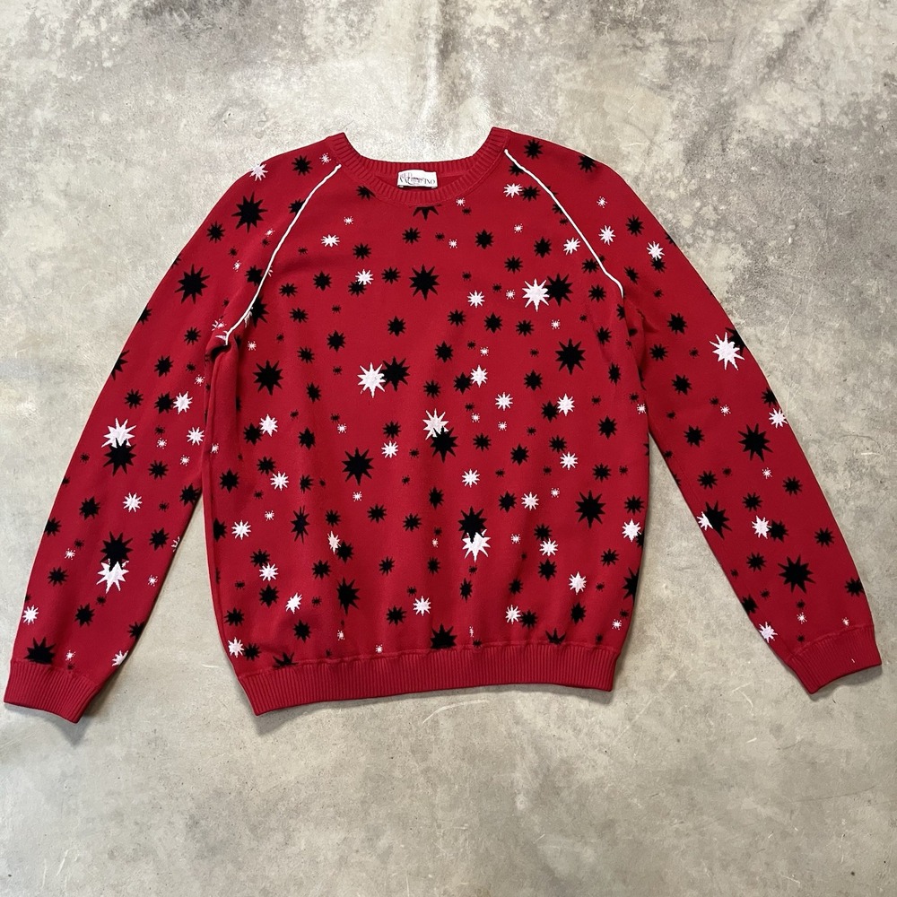 Red Valentino Sweater Womens Size XL Red Star Printed Pullover Festive Fitted